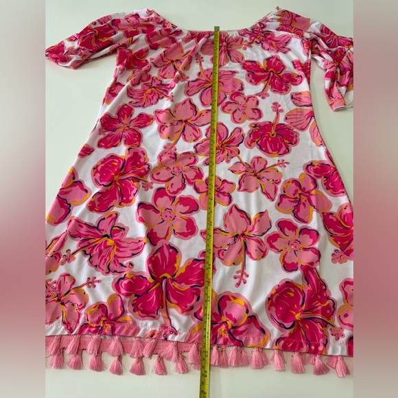 Simply Southern Pink off the shoulder Dress with Vibrant Hibiscus Floral Pattern - Picture 8 of 10